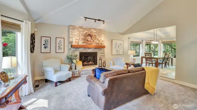 Large living room with vaulted ceilings.