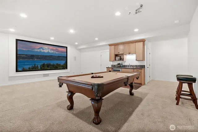 Perfect for entertaining, this stylish wet bar includes a built-in refrigerator to keep drinks chilled and ready for guests.