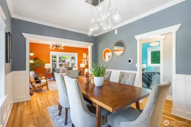 Layout on the first floor is 2 bedrooms and a full bath, living, dining and kitchen.
