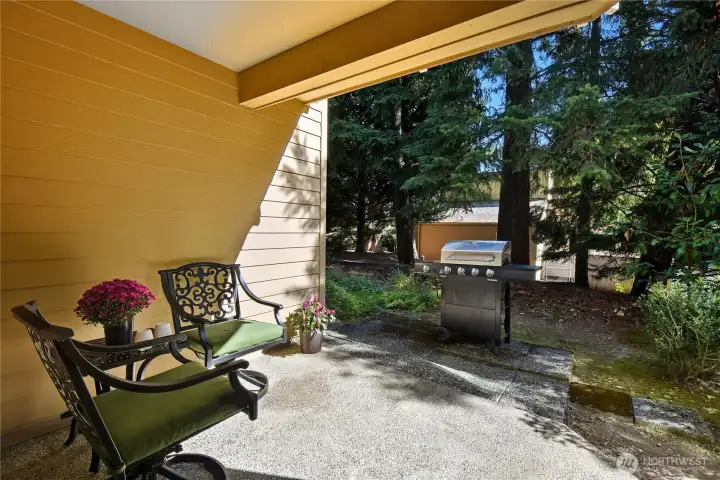 Patio perfect for outdoor eating table.