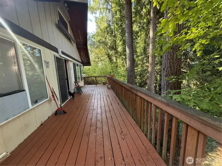 Large deck overlooking woods