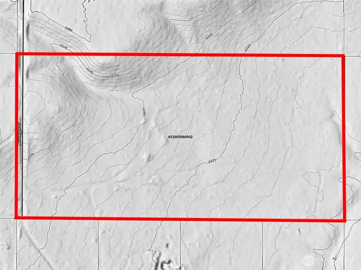 Approximate boundaries in red with approximate topography.