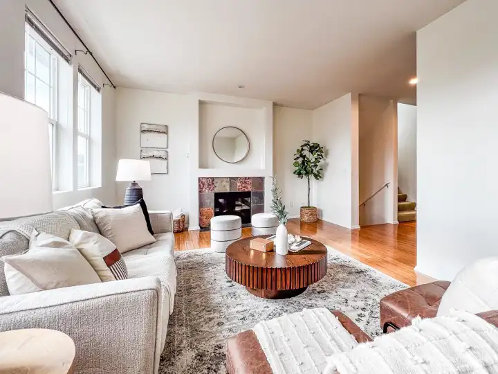 Large living room with fireplace