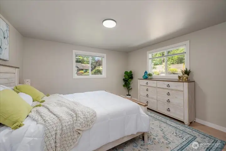 1st bedroom facing the back yard.  You can hear the soft flow of the fountain at night.