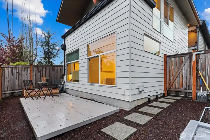 modular decking, could stay or be removed to create grass area