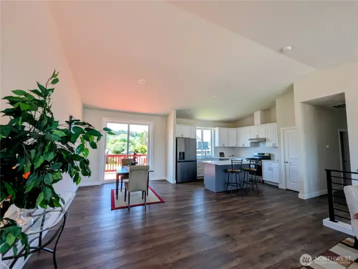 Open floor plan kitchen and dining.