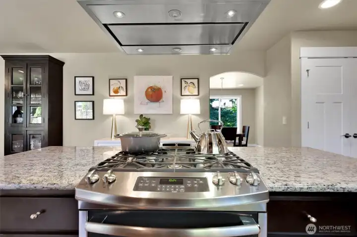 Stainless appliances, including a gas cooktop, complement this kitchen. Stainless appliances, including a gas cooktop, complement this kitchen.