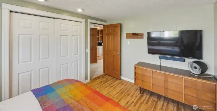 Bedroom is at the top of the stairs near family room. Bedroom is at the top of the stairs near family room.