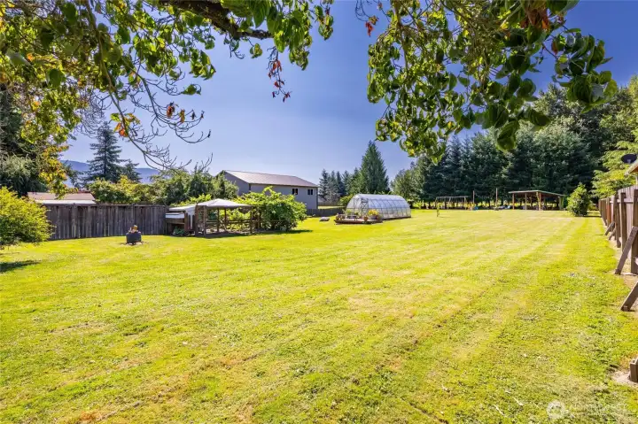 Large and level backyard. Large and level backyard.