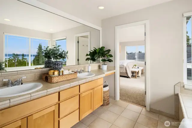 Primary bathroom with views for miles