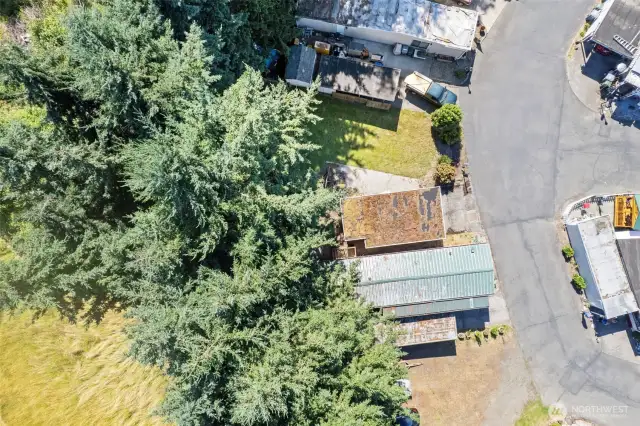 Arial view of home and covered patio, carport