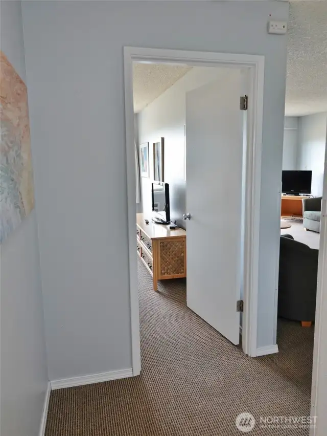 Hallway leading to the Bedroom, and then to the Living/Kitchen Area.
