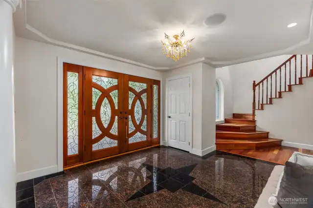 Mahogany double entry door is a work of art
