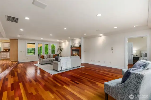 Great room features gas FP and access to covered patio & private yard