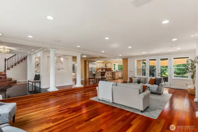 Brazilian cherry floors add warmth to the Great room
