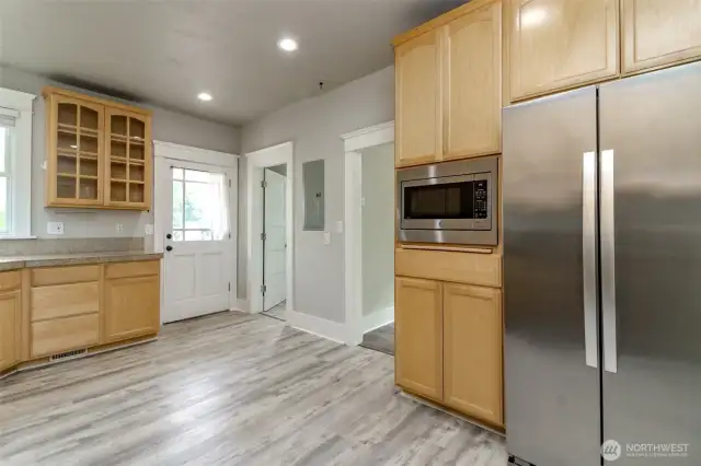 Kitchen incudes ample storage space.
