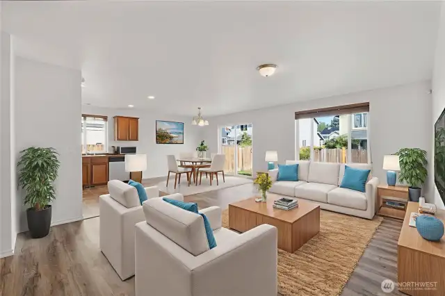 Virtually staged Living and dining room