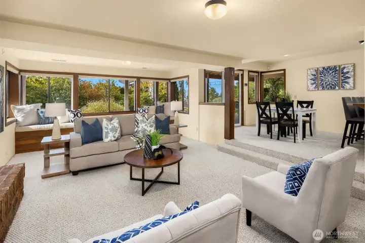 The lower level feels light and bright—a comfortable space for relaxing or casual gatherings.