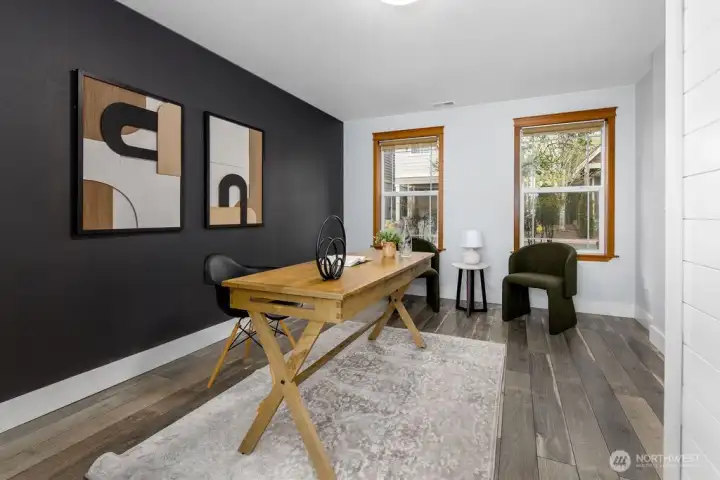 Ground floor bedroom staged as office space