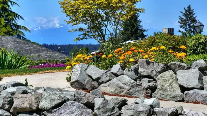 Notice Olympic Mountain Views & the Lovely Rock Garden Landscaping...