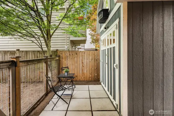 Patio and storage shed