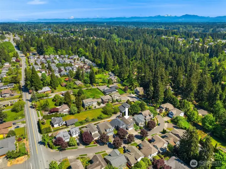 Aerial Shot with Martha Lake in the distance.