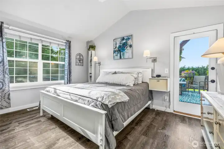 Private primary retreat with direct access to the outdoor deck. Private primary retreat with direct access to the outdoor deck.