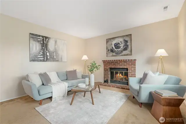 Living Room w/ Wood Burning Fireplace