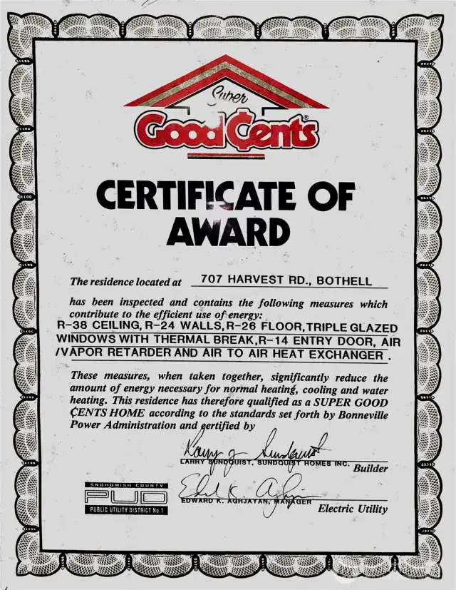 Super Good Cents Program Certificate of Award