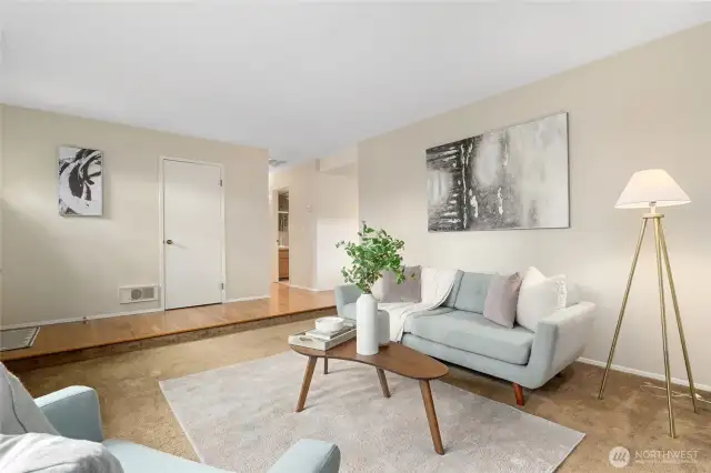 Living Room w/ Wood Burning Fireplace