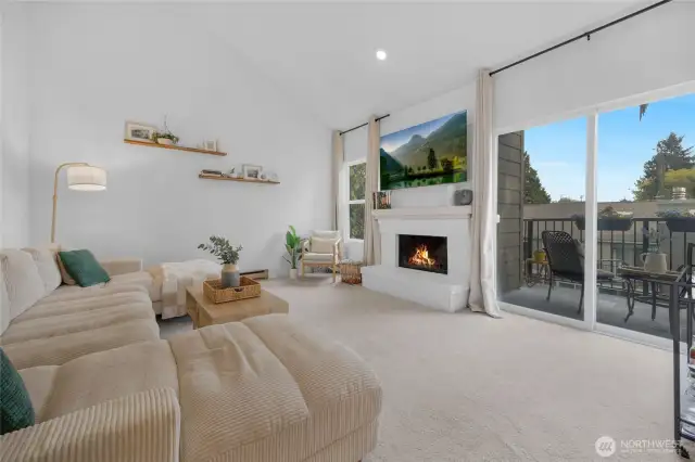 Living room with 20ft vaulted ceilings with tons of natural light