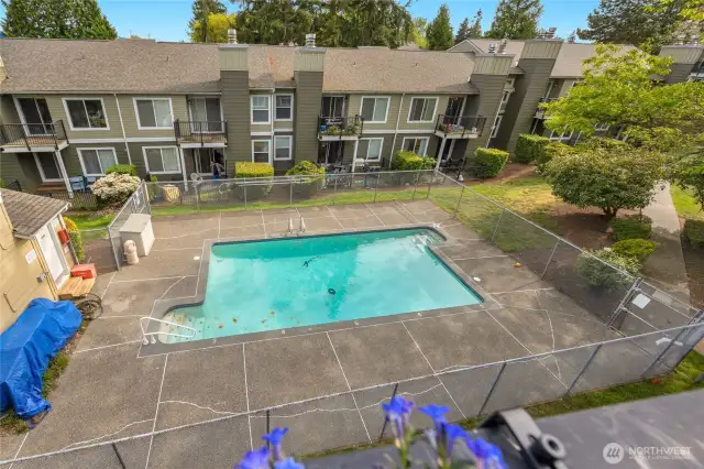 Unit looks out to the pool area