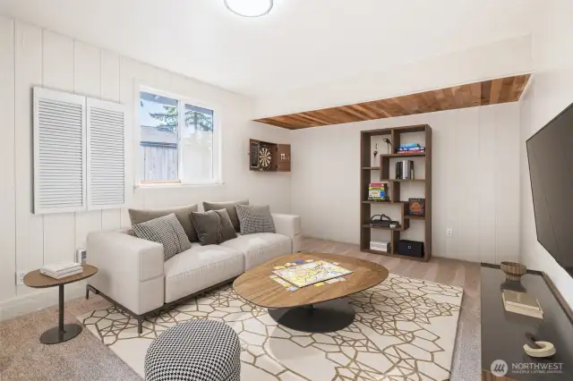 Virtually staged Bonus/Family Room (Converted single car garage)