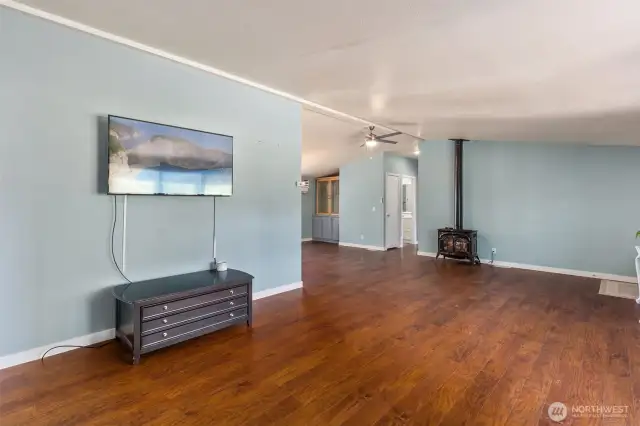 The vaulted ceilings make this a light and bright space (TV Included).