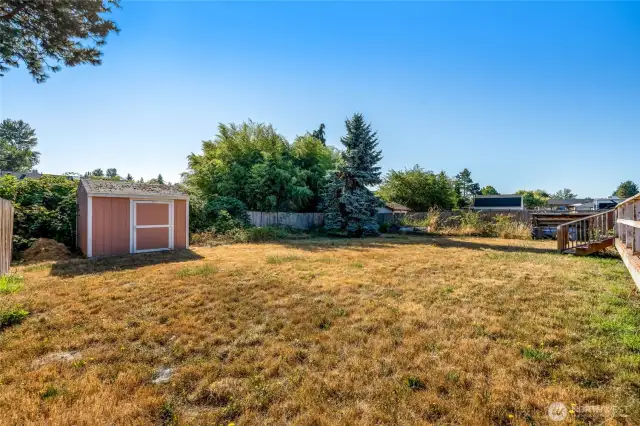 Shed in backyard great for extra storage!