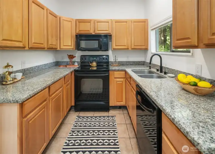 Lots of counter space and storage in the kitchen.