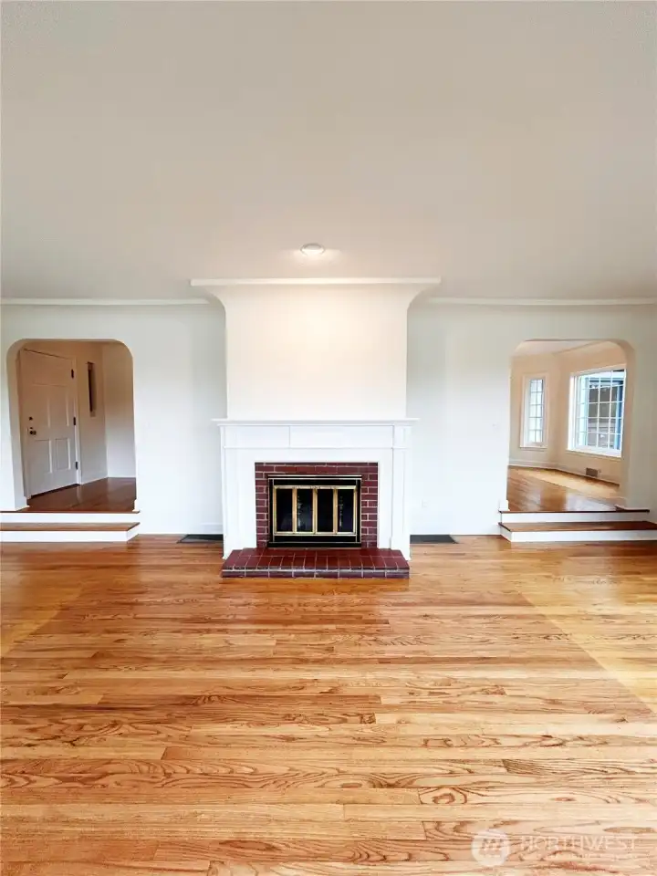 Vintage wood burning fireplace in living room