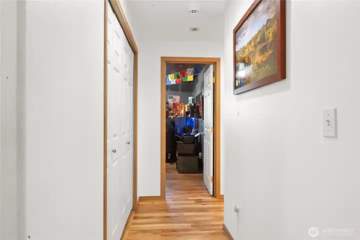 Washer and dryer are behind the doors to the left.  They stay with home!