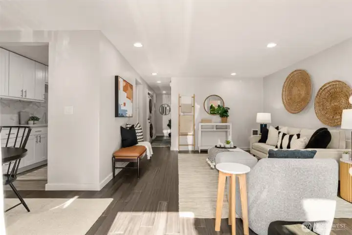 Versatile living room allows for multiple different furniture layouts