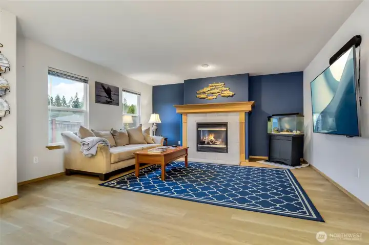 Family room with cozy gas fireplace