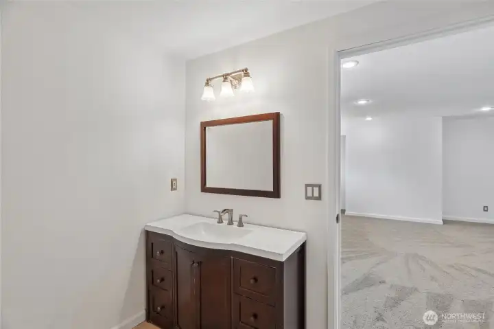 Second full bathroom for convenience off the family room.