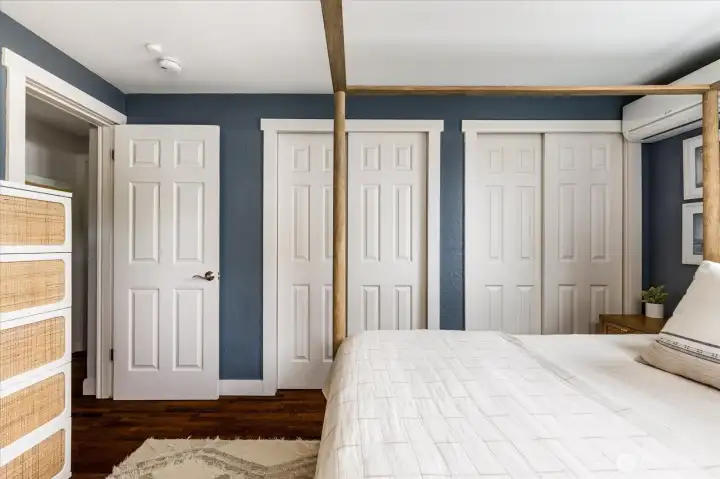 Two large closets in the primary bedroom