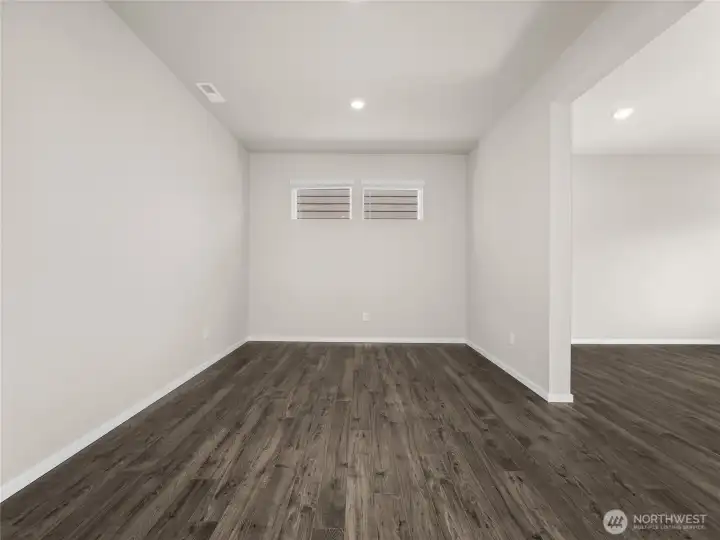 Generous dining area to accommodate almost any table. Finishes and options will vary.