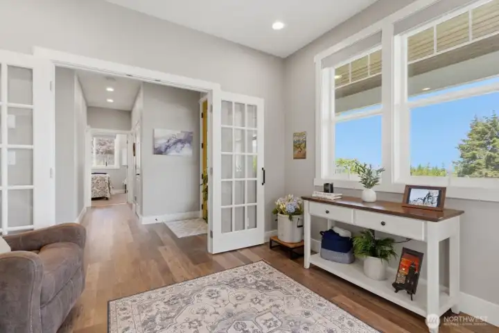 Den/office space with windows to view.