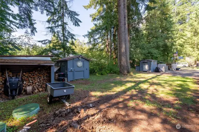 3 outbuildings for storage plus lots of fire wood