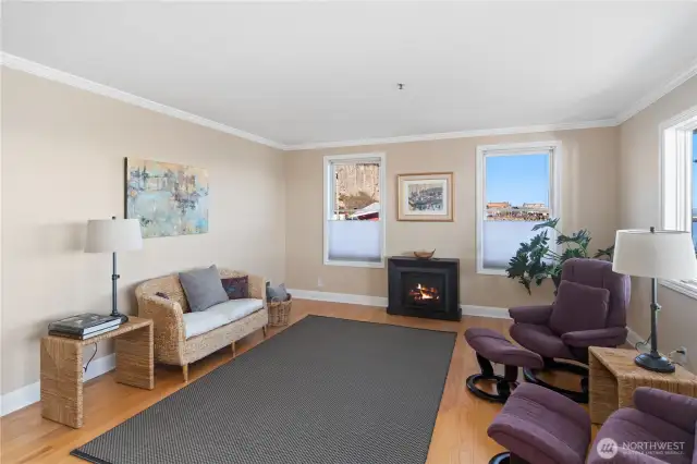 Hardwood flooring in this great room.