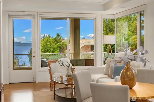 A windowed door opens to the balcony.