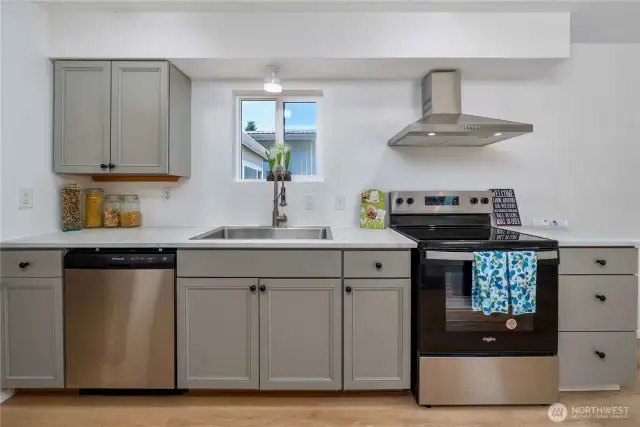 Wide galley style kitchen.