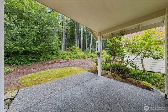 Covered patio backs up to the Forest Lands relax to the sounds of birds and the peaceful rhythm of nature right in your own backyard.