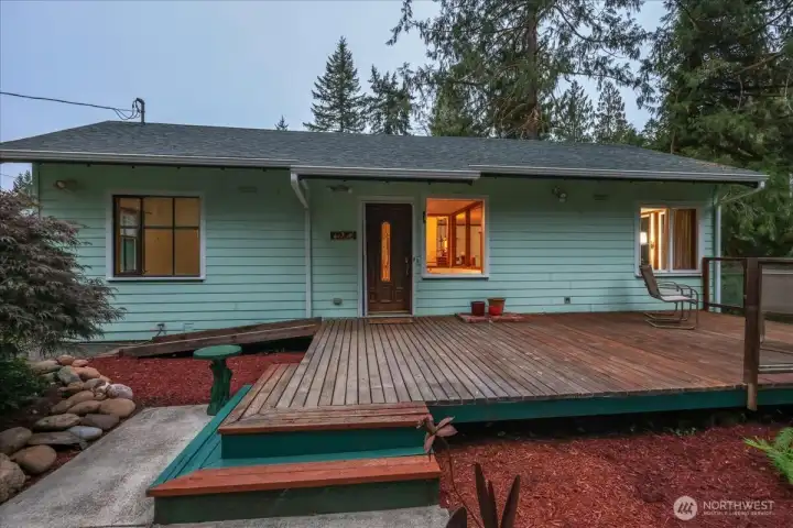 Extra large deck at entry.